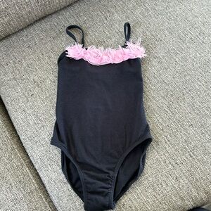 Reflectionz Girls Black Leotard Pink Flowers Trim Size 6